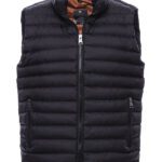 Quilted Zippered Black Men Down Vest - Wessi