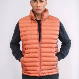 Quilted Zippered Orange Men Down Vest - Wessi