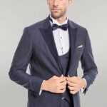Removable Lapel Vested Navy Blue Tuxedo - Wessi