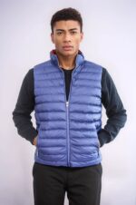 Reversible Quilted Standing Collar Indigo Blue Men Down Vest