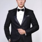 Satin Shawl Lapel Textured Men's Royal Black Tuxedo Jacket - Wessi