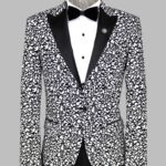 Scroll Patterned White Men Party Blazer - Wessi