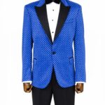 Sequin Dot Patterned Sax Blue Men Party Jackets - Wessi