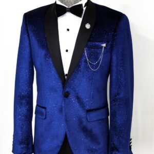 Shawl Collar Velvet Sax Blue Men Prom Blazer - Wessi