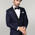 Shawl Lapel Double Breasted Navy Blue Suit | Wessi