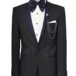 Shawl Lapel Double Breasted Navy Blue Suit | Wessi