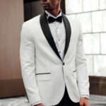 Shawl Lapel Floral Patterned White Men Wedding Tuxedo Blazer - Wessi