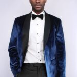 Shawl Lapel Velvet Navy Blue Men Prom Party Blazer - Wessi