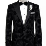 Shiny Leaf Patterned Black Prom Blazer - Wessi