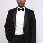 Shiny Patterned Black Men Wedding Tuxedo Blazer - Wessi