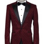 Shiny Patterned Burgundy Prom Blazer - Wessi