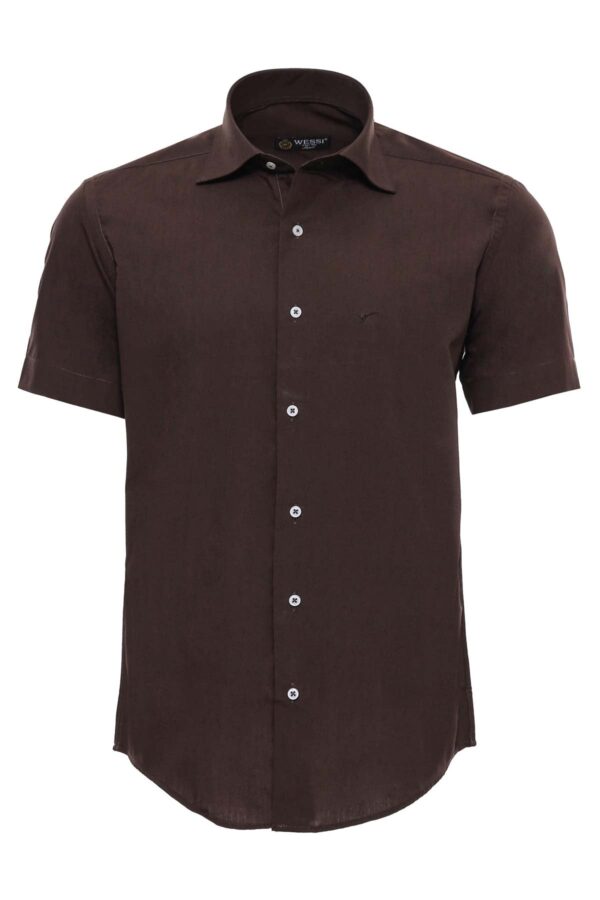 Short Sleeve Cotton Brown Men Shirt - Wessi