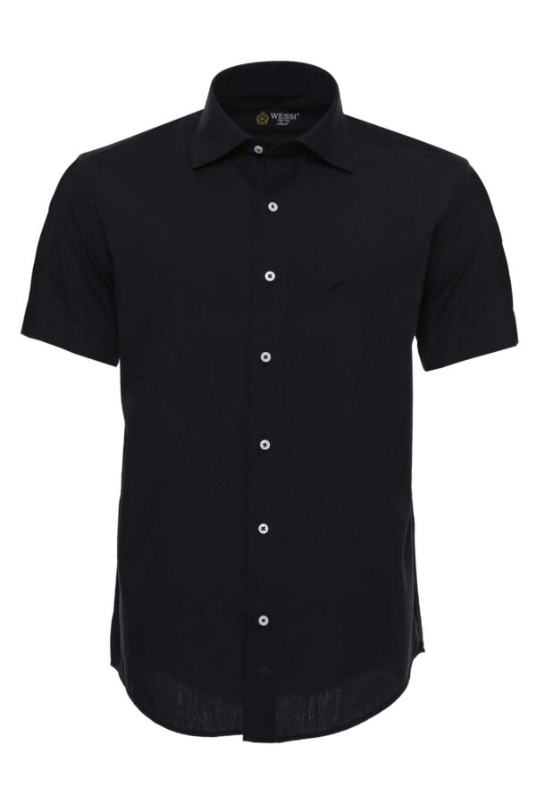 Short Sleeves Cotton Black Men Shirt - Wessi