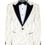 Silver Patterned White Men Wedding Groom Blazer - Wessi