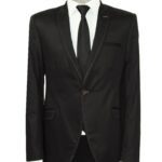 Single Button Cotton Mono Lapel Black Jacket-Wessi