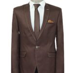 Single Button Cotton Mono Lapel Brown Jacket-Wessi