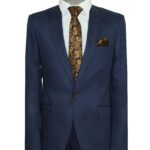 Single Button Cotton Mono Lapel Dark Blue Jacket-Wessi