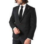 Single Button Pointed Collar Black Blazer - Wessi