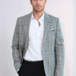 Single Button Pointed Collar Light Blue Blazer - Wessi