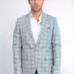 Single Button Pointed Collar Light Blue Blazer - Wessi