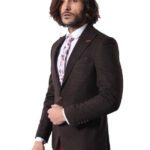 Single Button Pointed Wide Collar Brown Blazer - Wessi