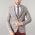 Single Button Wide Pointed Collar Beige Blazer - Wessi