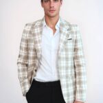 Single Button Wide Pointed Collar Beige Blazer - Wessi