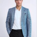 Single Button Wide Pointed Collar Blue Blazer - Wessi