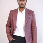Single Button Wide Pointed Collar Burgundy Blazer - Wessi