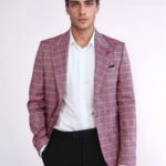 Single Button Wide Pointed Collar Burgundy Blazer - Wessi