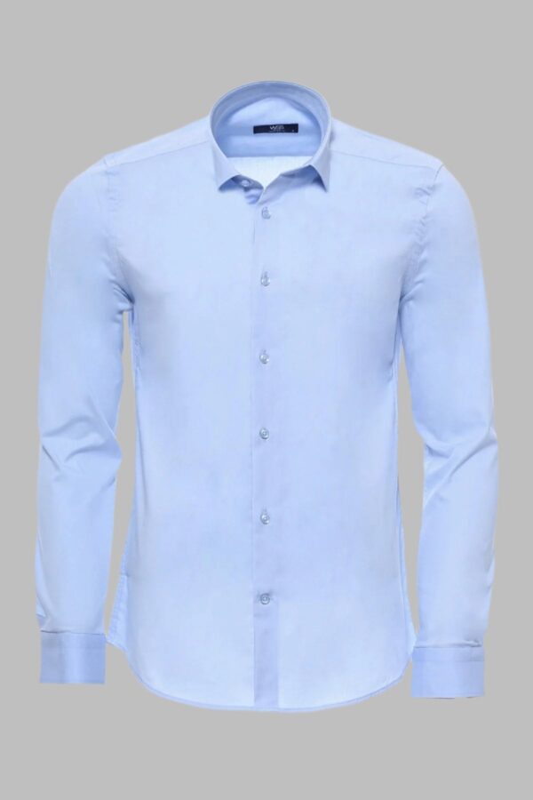 Sky Blue Slim-Fit Long Sleeve Shirt - Wessi
