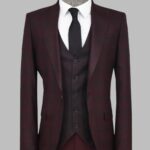 Slim Fit Checked Burgundy Men Suit - Wessi