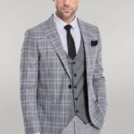 Slim Fit Checked Grey Men Suit - Wessi