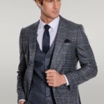 Slim Fit Checked Patterned Black Men Suit - Wessi