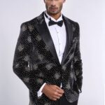 Slim Fit Dot Patterned Black Men Sparkle Jackets - Wessi