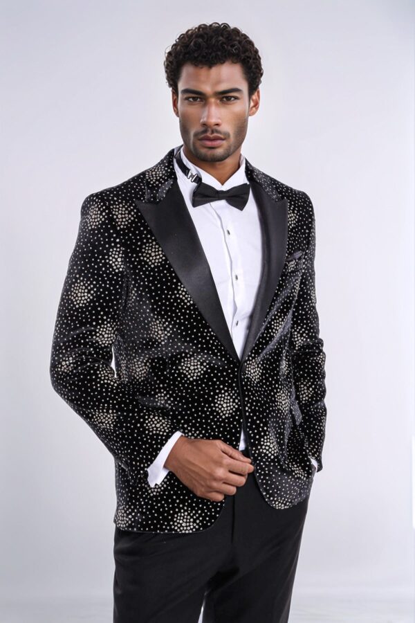 Slim Fit Dot Patterned Black Men Sparkle Jackets - Wessi