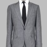 Slim Fit Houndstooth Patterned 2 Piece Grey Men Suit - Wessi