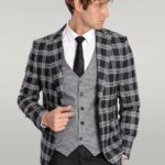 Slim Fit Patterned Checked Black Men Suit - Wessi
