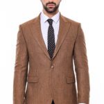Slim Fit Patterned Light Brown Men Blazer - Wessi