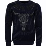 Slim Fit Patterned Navy Blue Sweatshirt - Wessi