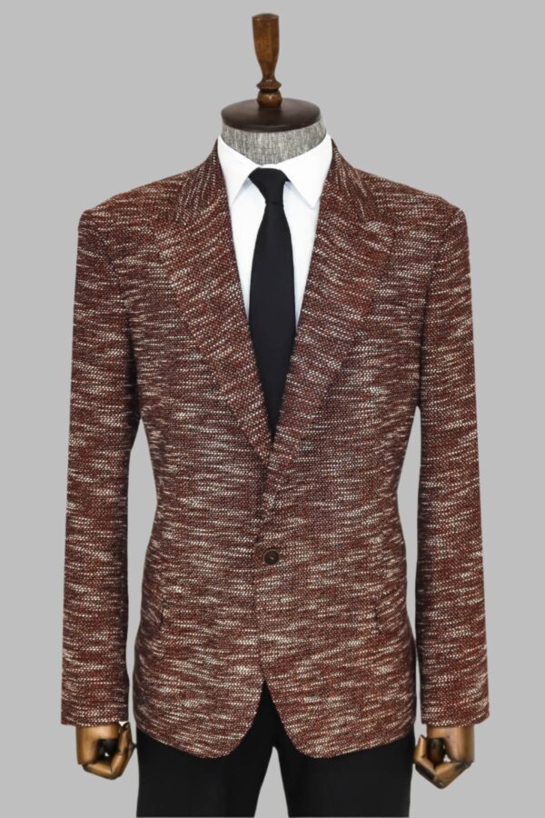 Slim Fit Patterned Sport Brown Men Blazer - Wessi