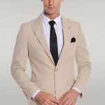 Slim-Fit Peak Lapel Beige Jacket - Wessi