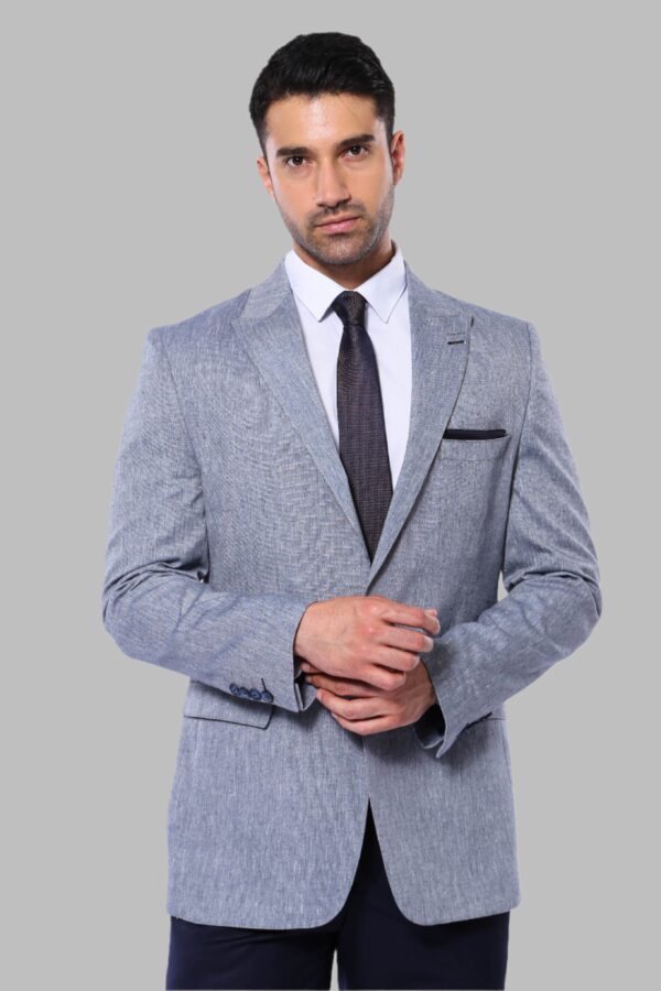 Slim-Fit Peak Lapel Blue Jacket - Wessi