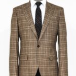Slim Fit Peak Lapel Checked Grey Men Blazer - Wessi