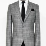 Slim Fit Peak Lapel Checked Grey Men Blazer - Wessi