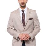Slim-Fit Peak Lapel Light Brown Jacket - Wessi