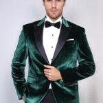 Slim Fit Peak Lapel Velvet Dark Green Men Tuxedo Jacket - Wessi