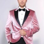 Slim Fit Peak Lapel Velvet Pink Men Tuxedo Jacket - Wessi