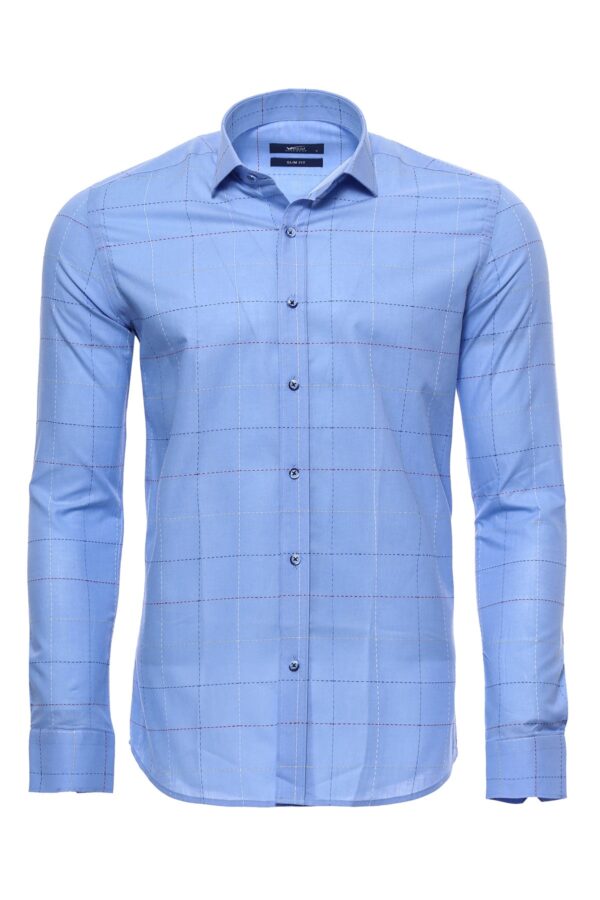Slim Fit Plaid Blue Shirt - Wessi
