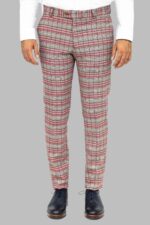 Slim Fit Plaid Grey Men Pants